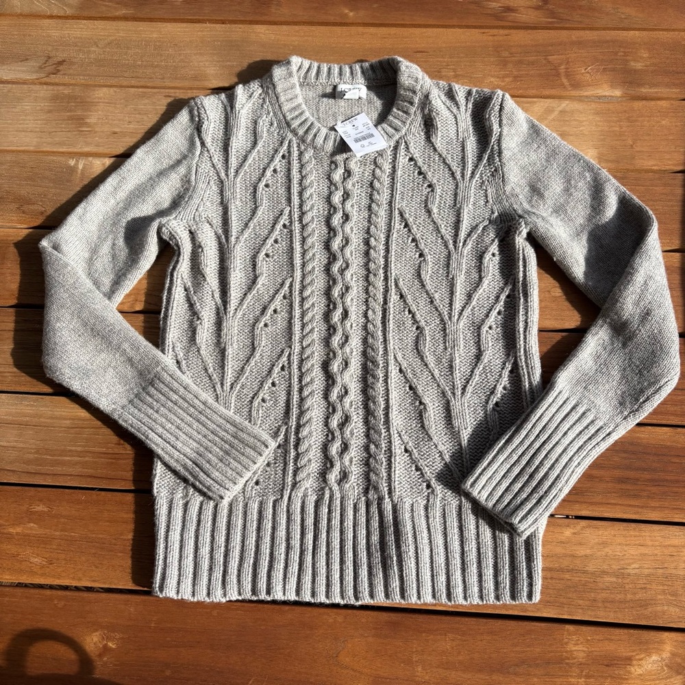 NWT J Crew Grey Cable Knit Sweater